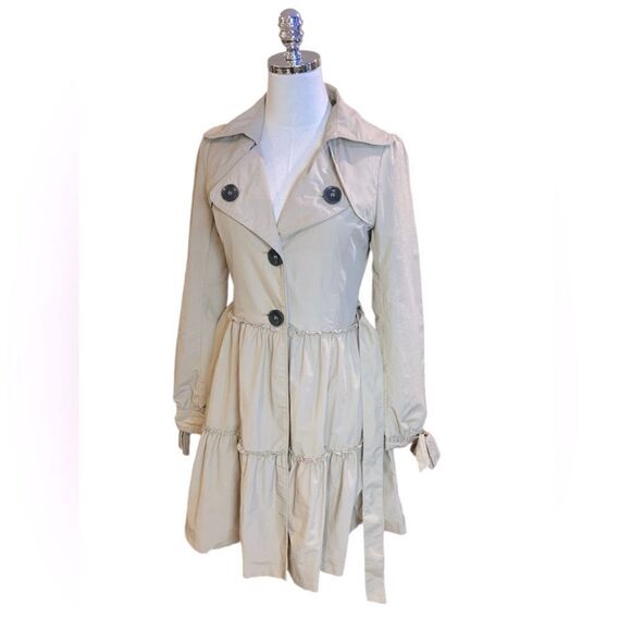 ASOS Skater Flounce Hem Belted Trench Overcoat Coat Size 8 - Picture 6 of 14